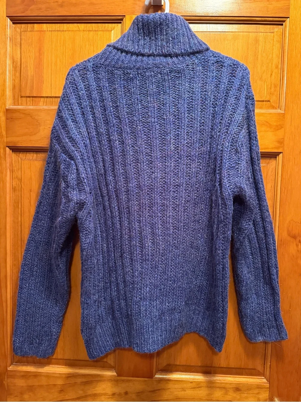 white birch Blue Ribbed Cable Turtleneck Sweater
